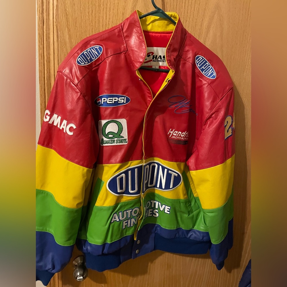 NASCAR Chase Authentics Leather Jeff Gordon Rainbow Warrior DuPont Jacket Size L